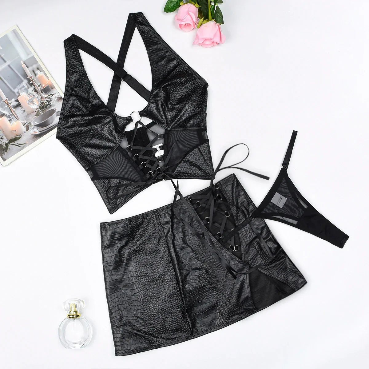 Amanda's Faux Leather Set - Lingerie Set - The Secret Affaire